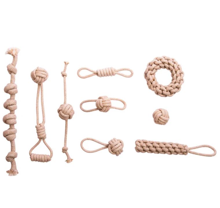 Amusement Écoresponsable pour Votre Chien – Ensemble de Jouets en Corde de Chanvre et Coton Naturel (9 pièces) 🐾