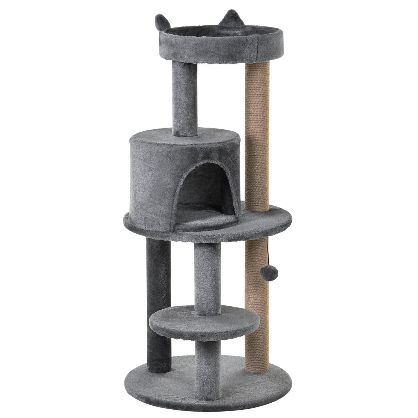 Arbre à Chat 104 cm avec Condo, Plateformes en Peluche et Poteaux à Griffer – Centre d’Activité Complet Gris