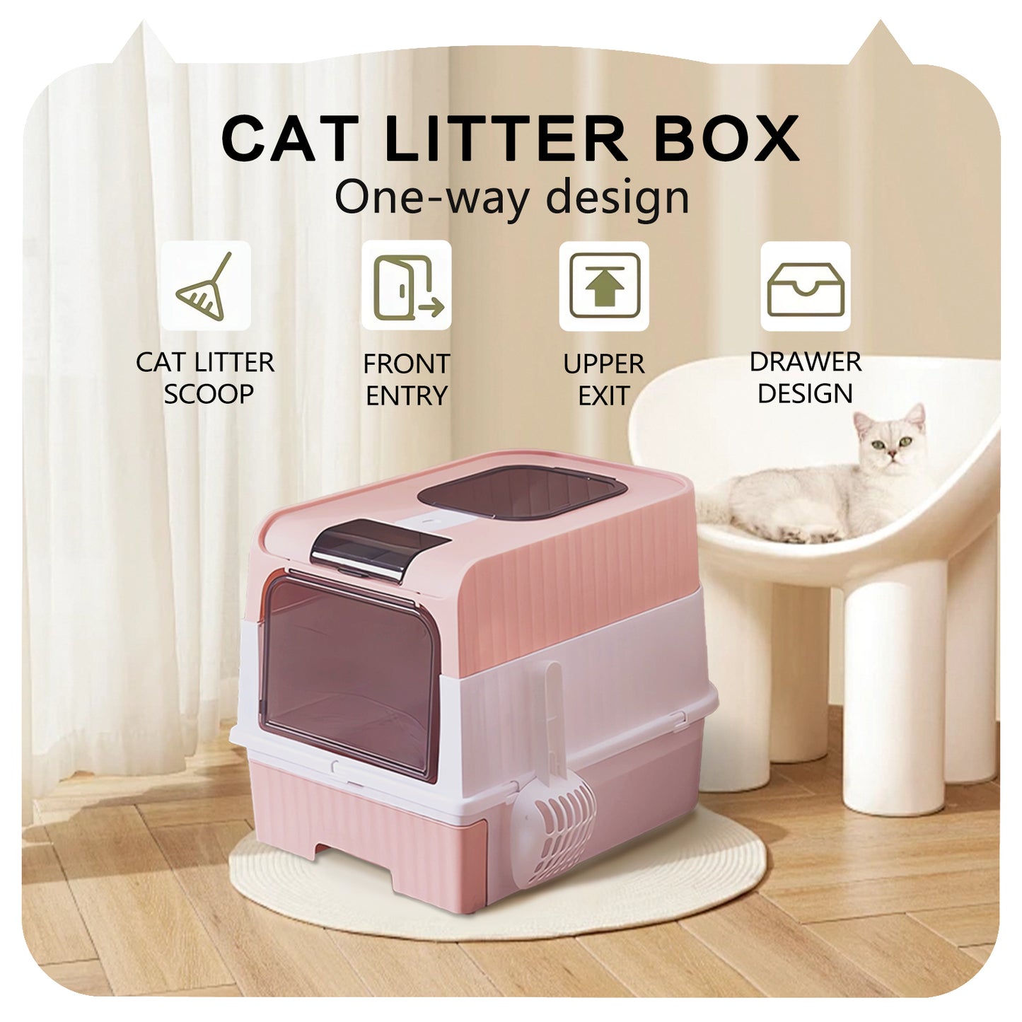 Bac à Litière Grande Capacité pour Chat 🐾